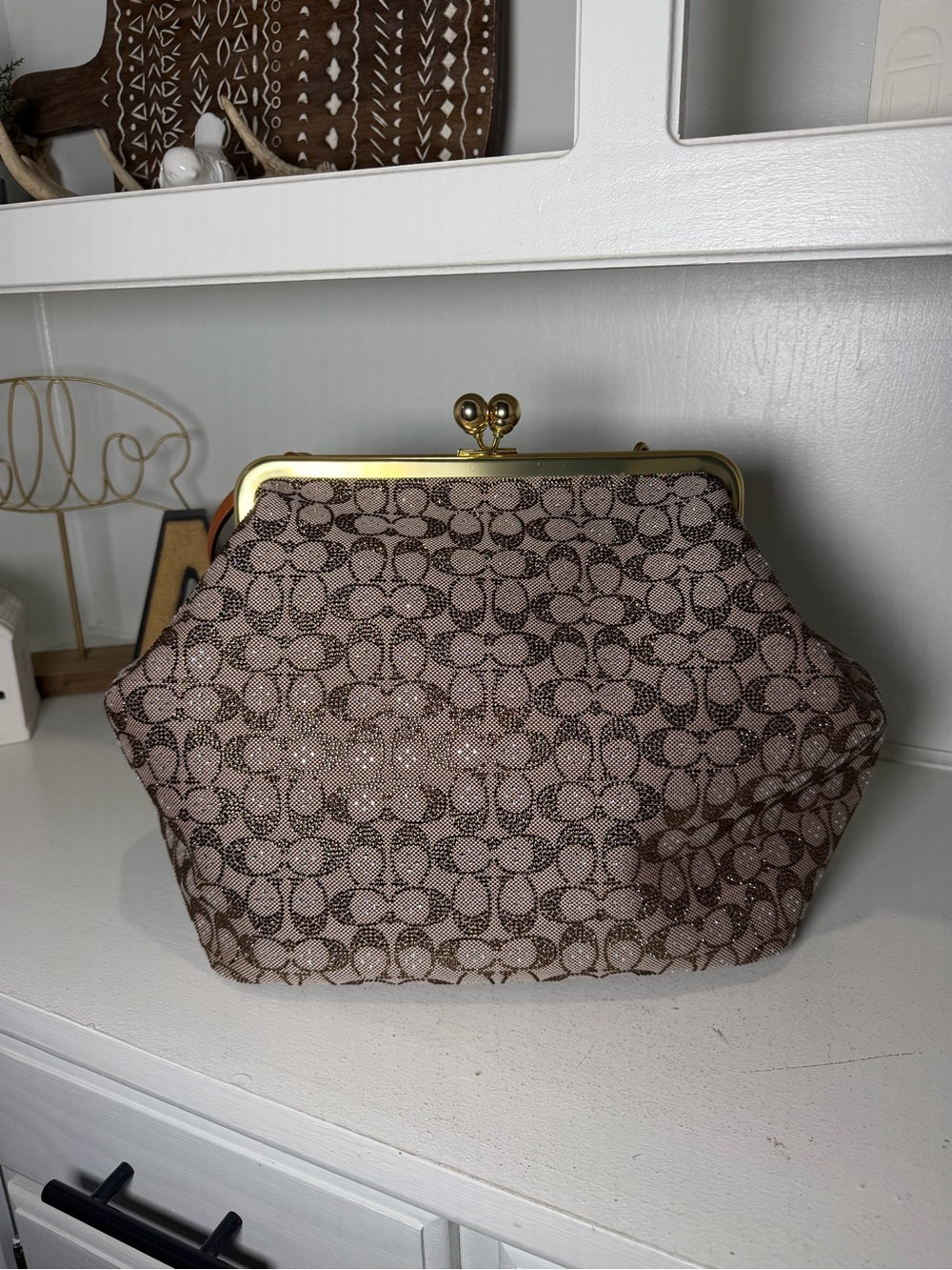 Coach NWT Signature Jacquard Large Kisslock Frame Shoulder Bag Purse CCE08 - Picture 2 of 12